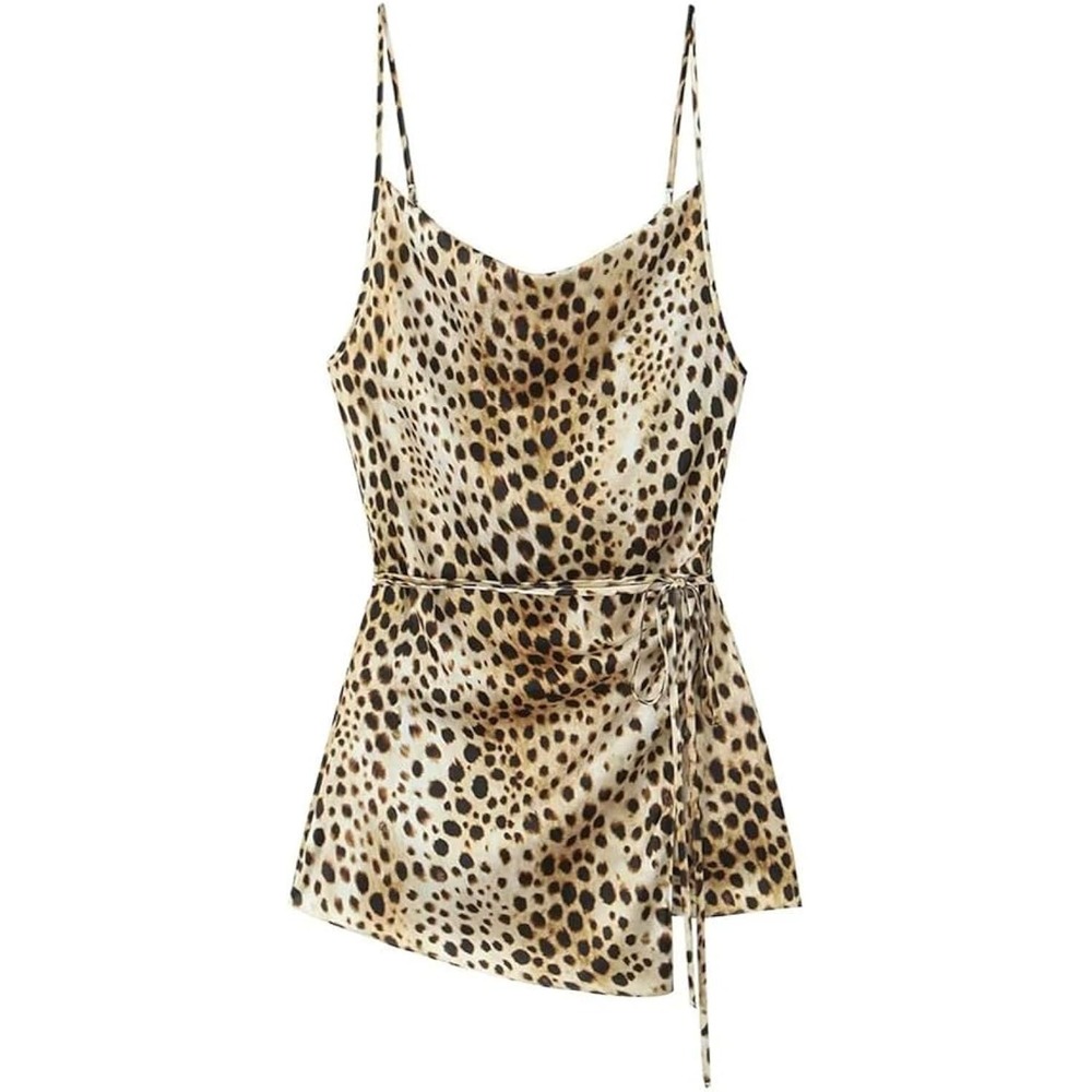 Zara‎ Leopard Print Cowl Neck Camisole Side Tie Wrap Top Brown Tan Medium